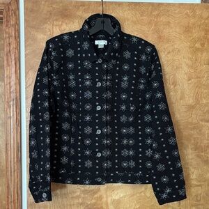 Christopher & Banks Black Jacket with White Snowflake design